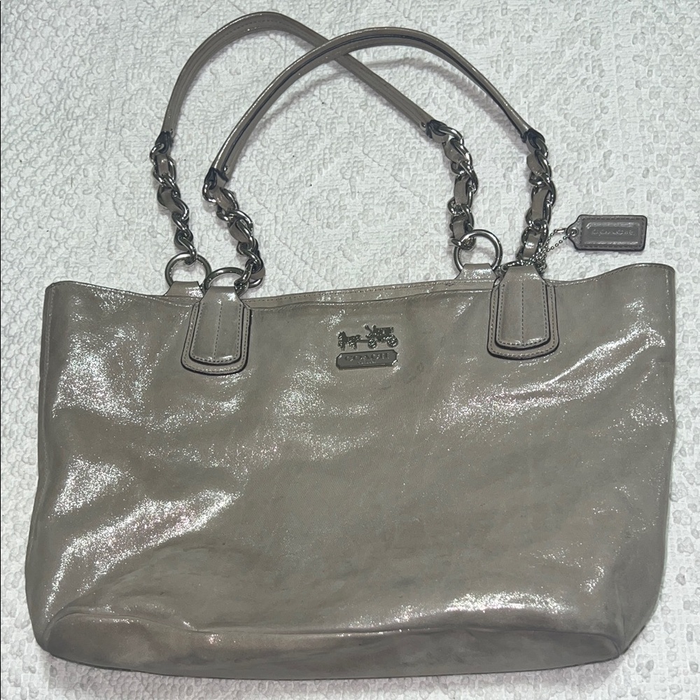 Stunning  Vintage Coach Shimmering Silver Tote Bag